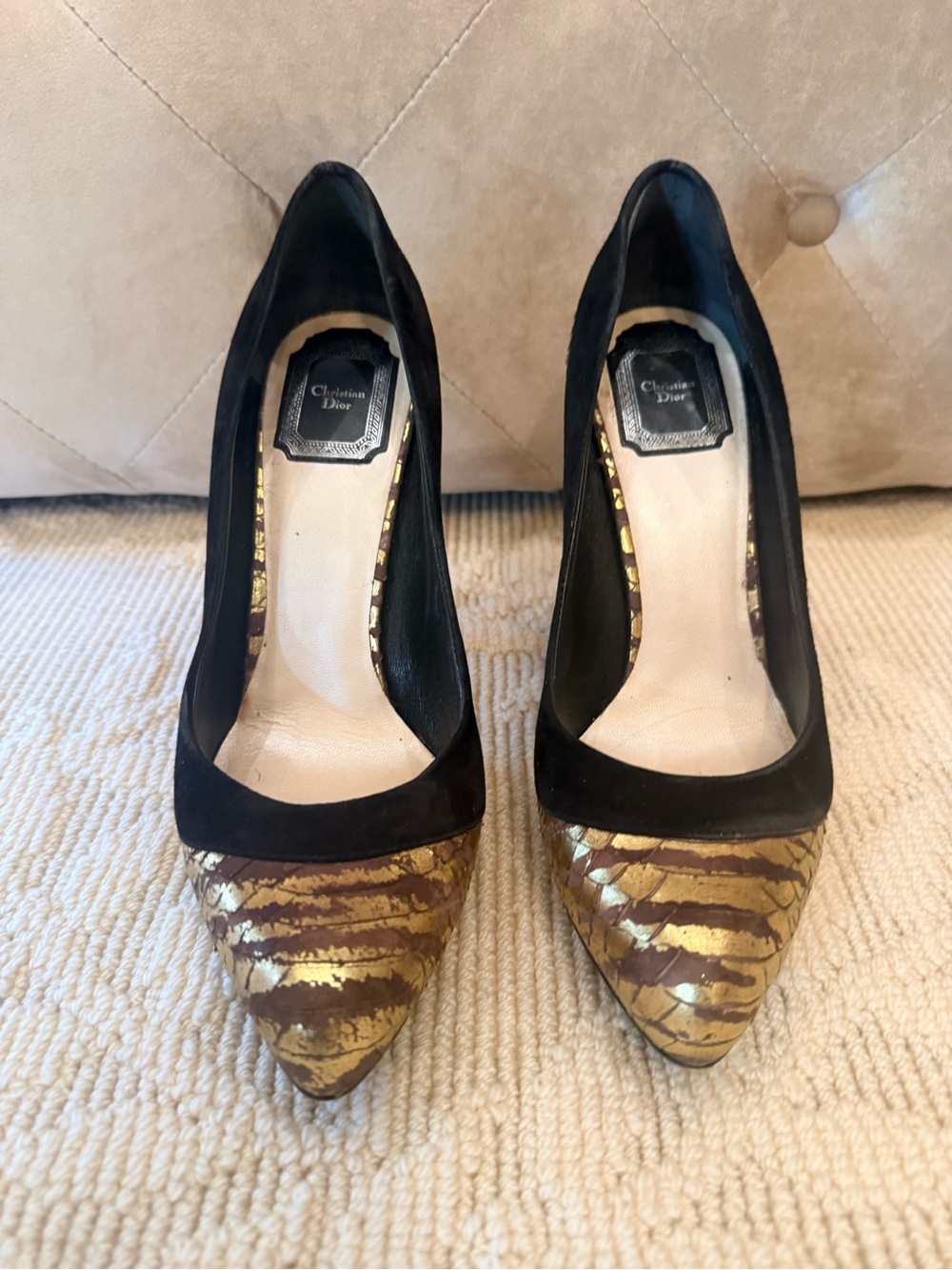 Dior Black and Gold Striped Pointed-Toe Pumps